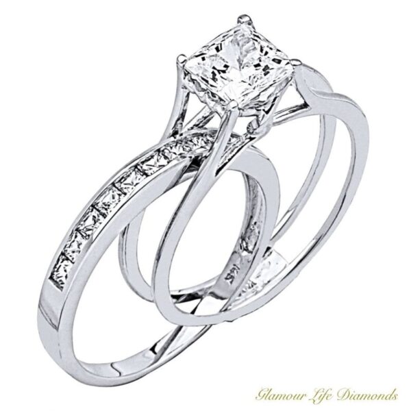 2 Ct Princess Cut 2 Piece Engagement Wedding Ring Band Set Solid 14K White Gold Buy Online 