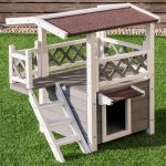 2-Story Outdoor Weatherproof Wooden Cat House Condo Shelter With Ladder Buy Online 