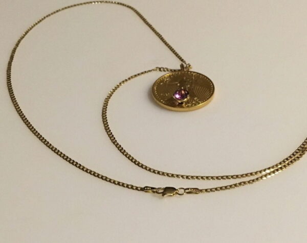 22k 1/2 0z. Standing Liberty gold coin with Amethyst Gem jewelry:  Necklace. Buy Online 