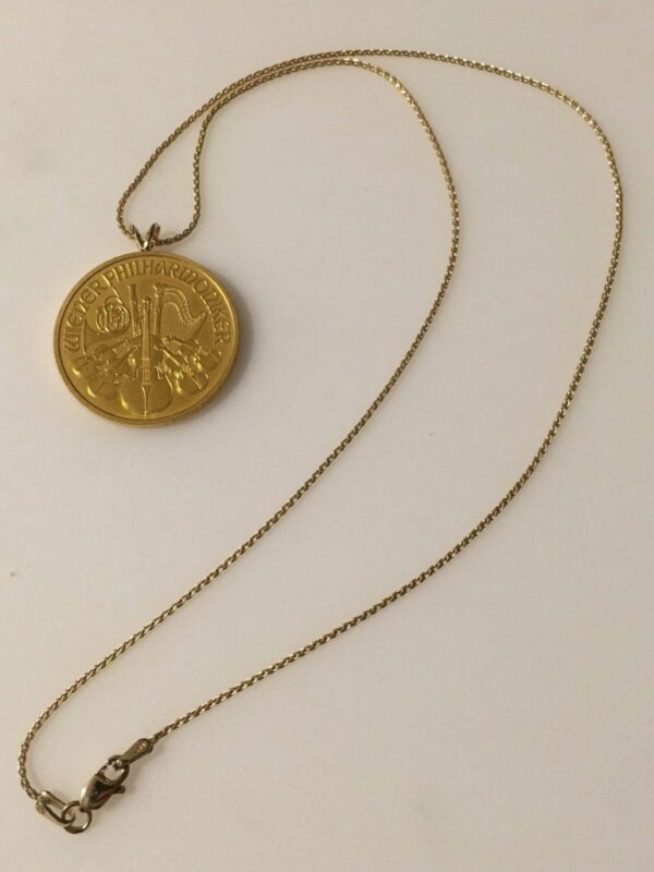 24k 1/2 oz. Aus. Philharmonic gold coin jewelry: Necklace w/ 18" 14k Wheat chain Buy Online 
