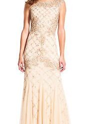 Adrianna Papell Fully Beaded Sleeveless Godet Gown Champagne - FINAL SALE Buy Online 