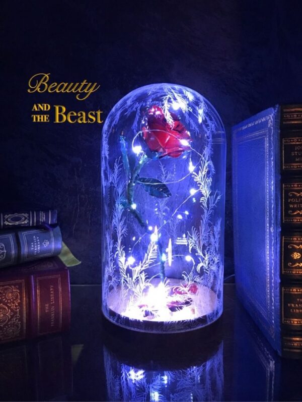 Beauty and the Beast Enchanted Rose Handmade out of Metal with LED Lights Buy Online 