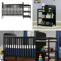 Black Baby Crib Nursery Furniture Changing Table Toddler Bed Rail Table Station Buy Online 
