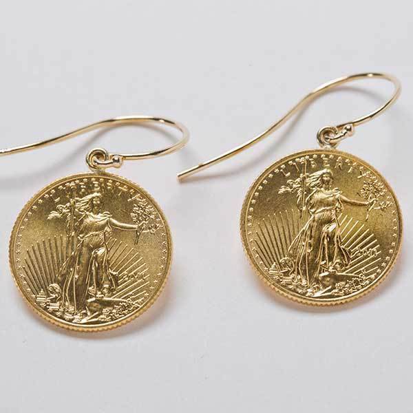 Earrings: 1/10 oz. 22k Standing Liberty gold coins with 14k Gold French Wires. Buy Online 