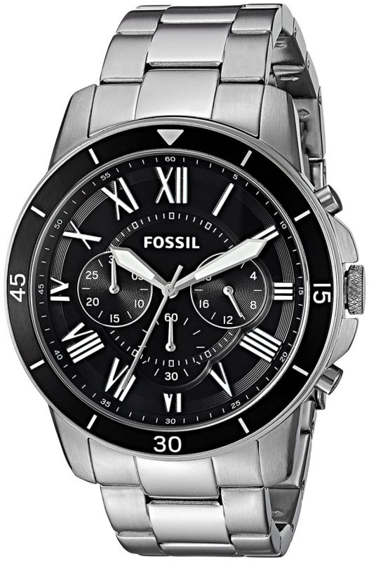 Fossil Men's FS5236 Grant Sport Chronograph Stainless Steel Black Dial Watch Buy Online 