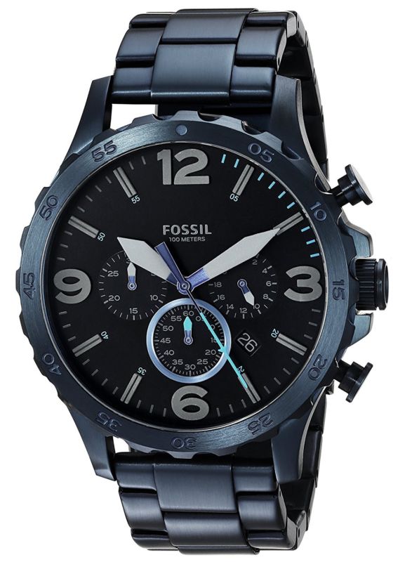 Fossil Men's JR1530 Nate Chronograph 50mm Blue Stainless Steel Watch Buy Online 