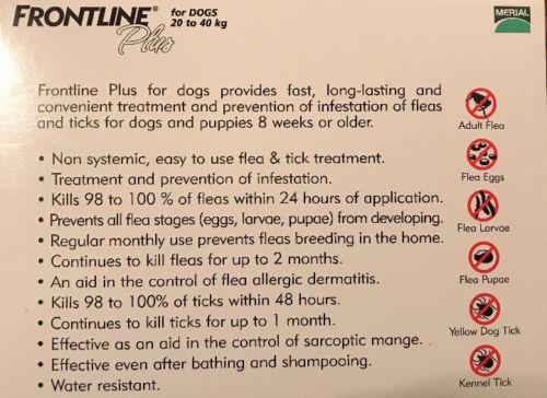Frontline Plus for Large Dogs 45-88lbs (20-40kg) 6 Pack For 6 Month Supply, New! Buy Online 