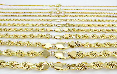 GENUINE 14K Yellow Gold 16"-32" Rope Chain Pendant Necklace Men Women 1MM to 5MM Buy Online 