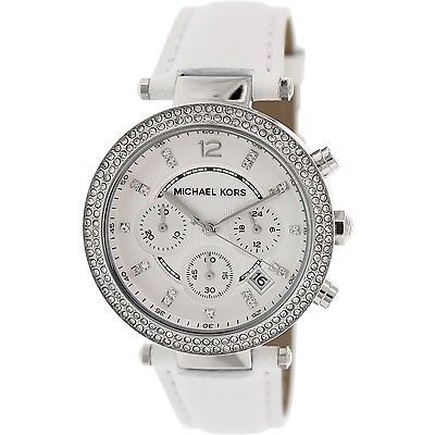 Michael Kors Women's Parker MK2277 White Leather Quartz Fashion Watch Buy Online 