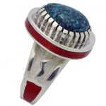Mike Perry, Ring, Lone Mountain Turquoise, Coral, Inlay, Navajo Handmade 6 Buy Online 