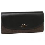 NWT Authen Coach F54022  Women's Slim Envelope Wallet Brown Black PVC & Leather Buy Online 