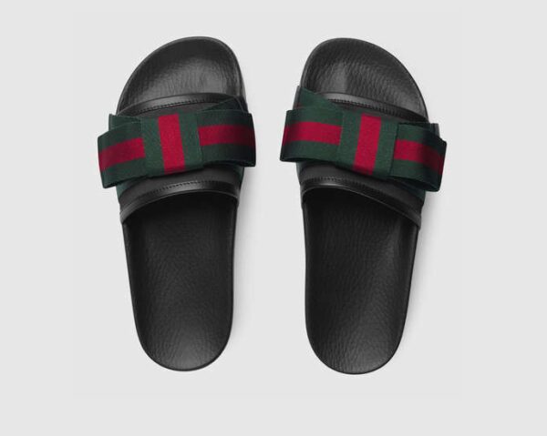 NWT Gucci Women's Satin Slide With Web Bow sandal GG Supreme Canvas Size US6-11 Buy Online 