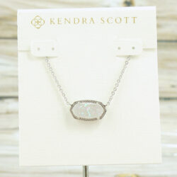 NWT Kendra Scott Elisa White Iridescent Drusy Pendant Necklace Silver Tone Buy Online 
