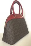 NWT Michael Kors Emmy Large Dome Satchel handbag PVC with Leather Brown / Cherry Buy Online 