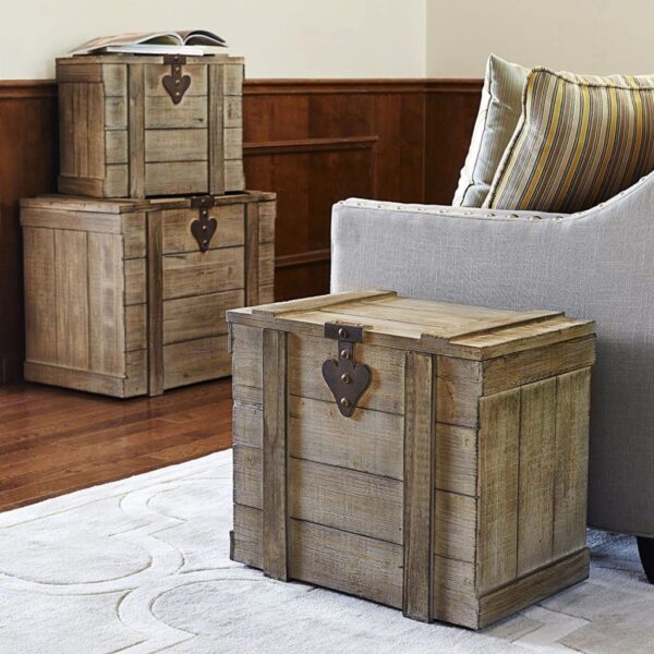 Storage Trunk Chest Coffee End Table Medium White Washed Rustic Decorative Wood Buy Online 