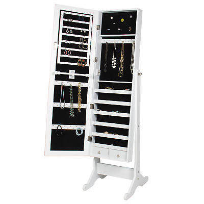 White Mirror Jewelry Cabinet Armoire W/ Stand Mirror Rings, Necklaces, Bracelets Buy Online 