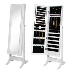 White Mirror Jewelry Cabinet Armoire W/ Stand Mirror Rings, Necklaces, Bracelets Buy Online 