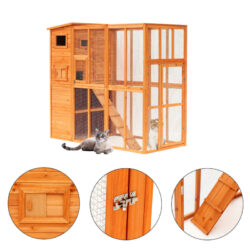 Wood Cat House Enclosure Pet Play Area Feline Sanctuary Home Outdoor w/Ramps Buy Online 