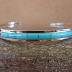 Zuni Indian Jewelry Sterling Silver Turquoise Inlay Bracelet by Wallace Buy Online 