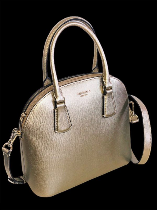 Kate Spade Sylvia Pale Gold Leather Large Dome Satchel Black Shoulder Handbag Buy Online 