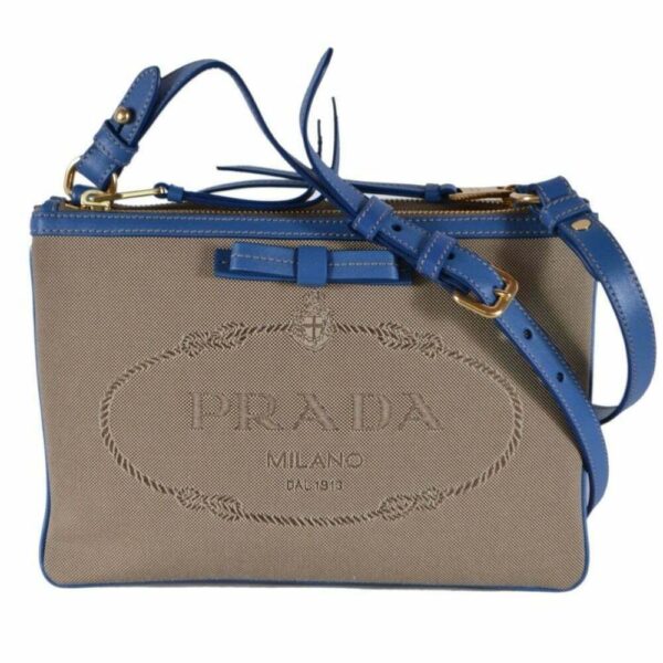 Prada Brown Blue Jacquard Logo Bandoliera Double Zip Crossbody Bag, Ori$1095!!! Buy Online 