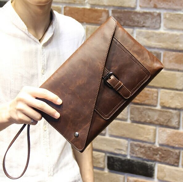 New Vintage Leather Envelope Bags Large Capacity Zipper Mens Clutches Wristlet Purse Handbag Elegant Evening Bag Mobile Pouch (brown) Buy Online 