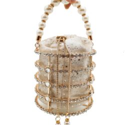 Hollow Out Pearl Bucket Evening Bag Women Luxury Designer Handmade Alloy Metallic Clutch Bag Ladies Shoulder Bag Buy Online 