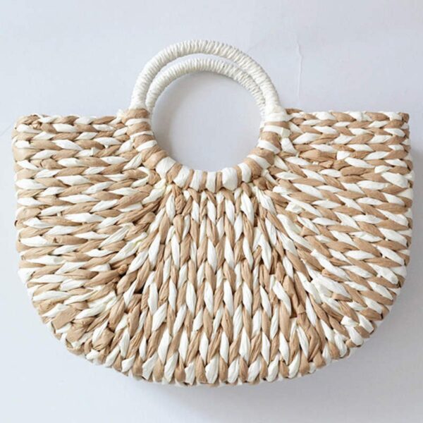 2019 New Women round bucket semicircle straw bag handmade net color woven basket rattan handbag Buy Online 