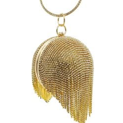 Rhinestones Tassels Women Crystal Clutch Gold Round Ball Bag Party Cocktail Dinner Wristlets Purses and Handbags Buy Online 