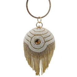 Boutique De FGG Vintage Diamond Tassels Round Ball Women Beaded Evening Purse and Handbag Wedding Bridal Crystal Clutch Bag Buy Online 