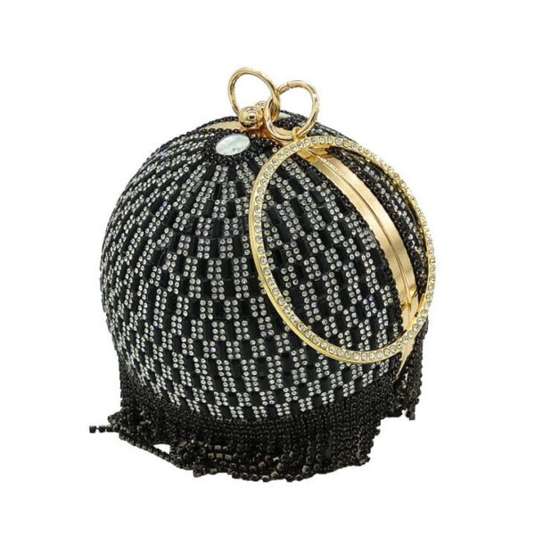 Boutique De FGG Rhinestone Tassel Round Ball Purse Women Black Crystal Clutch Bags Evening Party Cocktail Wristlets Handbags Buy Online 