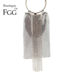 Boutique De FGG Dazzling Silver Crystal Tassel Women Aluminum Evening Purse Cocktail Party Wristlets Clutch Handbag Buy Online 