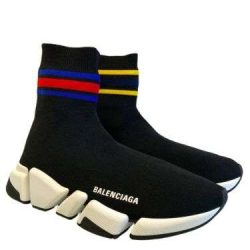 Balenciaga Black LT Stripe Knit Sock Speed 2.0 Flat Sneakers Shoe Size 39/9 Buy Online 
