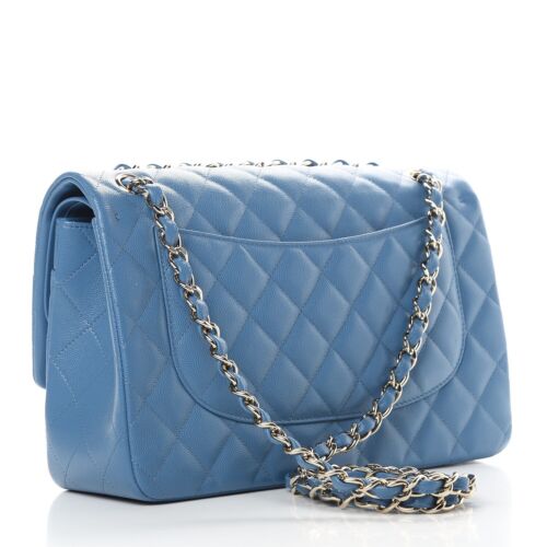 Chanel Caviar Quilted Jumbo Double Flap Blue Bag Handbag Purse $9,900 NEW Buy Online 
