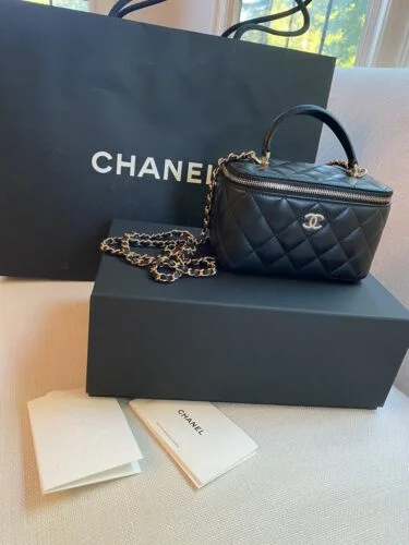 Limited Chanel 22A black lamb skin Chanel Vanity Case Bag With Chain FULL  SET Buy Online 