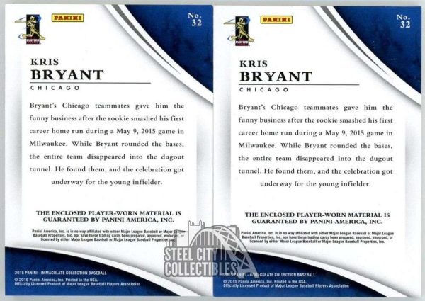 Kris Bryant 2015 Panini Immaculate National League Logo Patch RC Set 1/2 & 2/2 Buy Online 