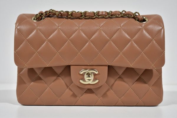 Chanel 22S Caramel Brown Small Classic Flap Gold Chain CC Quilted Shoulder Bag Buy Online 