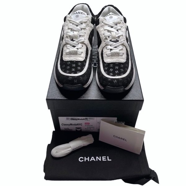 Chanel NIB Black White 39 EUR Sizes Logo Trainers Tennis Shoe Runners Sneakers Buy Online 