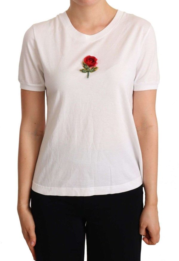 DOLCE & GABBANA T-shirt White Roses Cotton Crewneck Tee IT44 / US10 / L RRP $500 Buy Online 