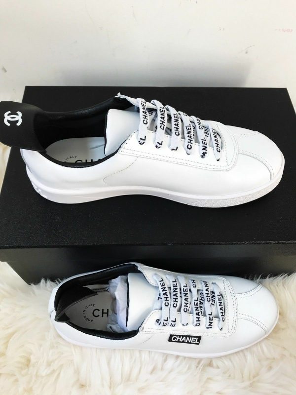 NIB CHANEL White Leather Lace Up Weekend Sneakers size: 38.5 Buy Online 