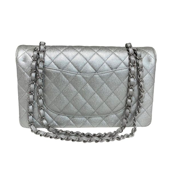 NIB CHANEL 21K Silver Glitter Caviar Leather Double Flap Medium Classic Bag Buy Online 