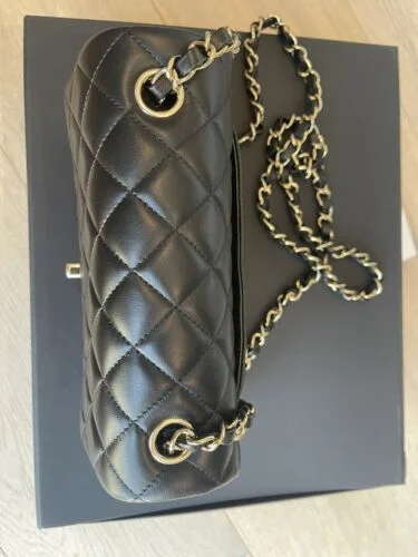 BNIB Chanel Rectangular Mini Flap Bag in Lambskin and Light Gold Hardware Buy Online 