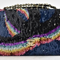Chanel 21K Rainbow Sequin Black Blue Large Flap CC Logo Shoulder Crossbody Bag Buy Online 