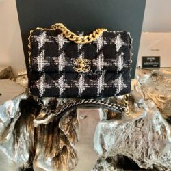 CHANEL 19 Flap Bag Large Black 20B Houndstooth White Gold Tweed Ribbon Crossbody Buy Online 