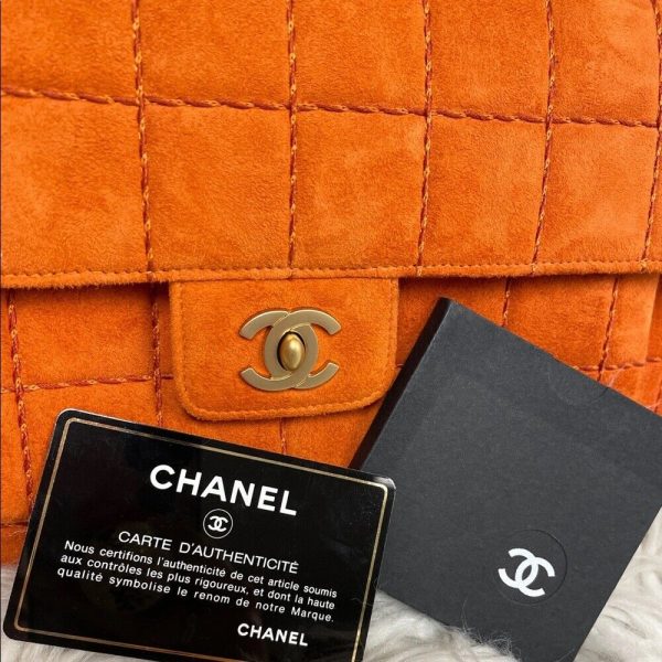 Chanel Orange Stitch Square Quilted Suede Single Flap Bag Buy Online 