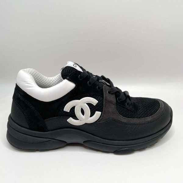 Chanel NIB Black White Interlocking CC Logo 38 EUR Sizes Runner Trainer Sneaker Buy Online 