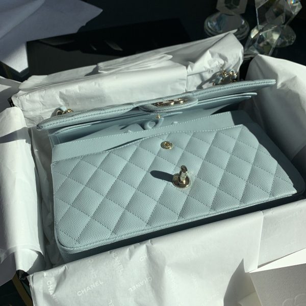 22P CHANEL Medium Classic Double Flap Bag Light Blue Caviar LGHW NWT Buy Online 