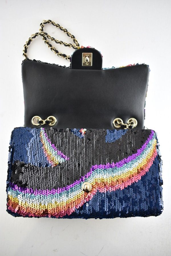 Chanel 21K Rainbow Sequin Black Blue Large Flap CC Logo Shoulder Crossbody Bag Buy Online 