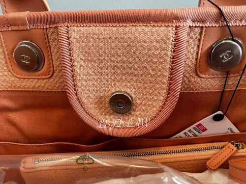 CHANEL 22C Orange Claire Beige Deauville Tote Peach Large Shopping Bag Pouch NEW Buy Online 
