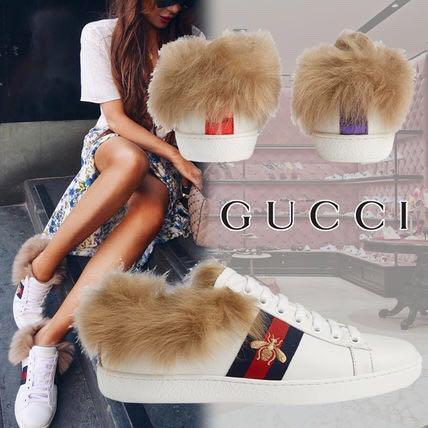Women 8.0Us Gucci Ace With Fur Sneakers White Buy Online 